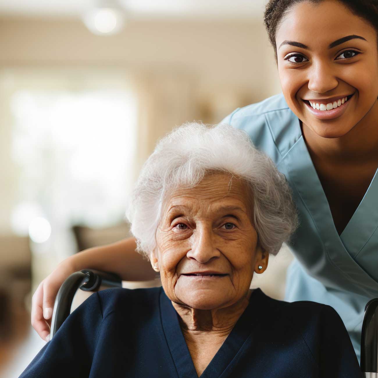 Home care aide assisting a senior client with daily support